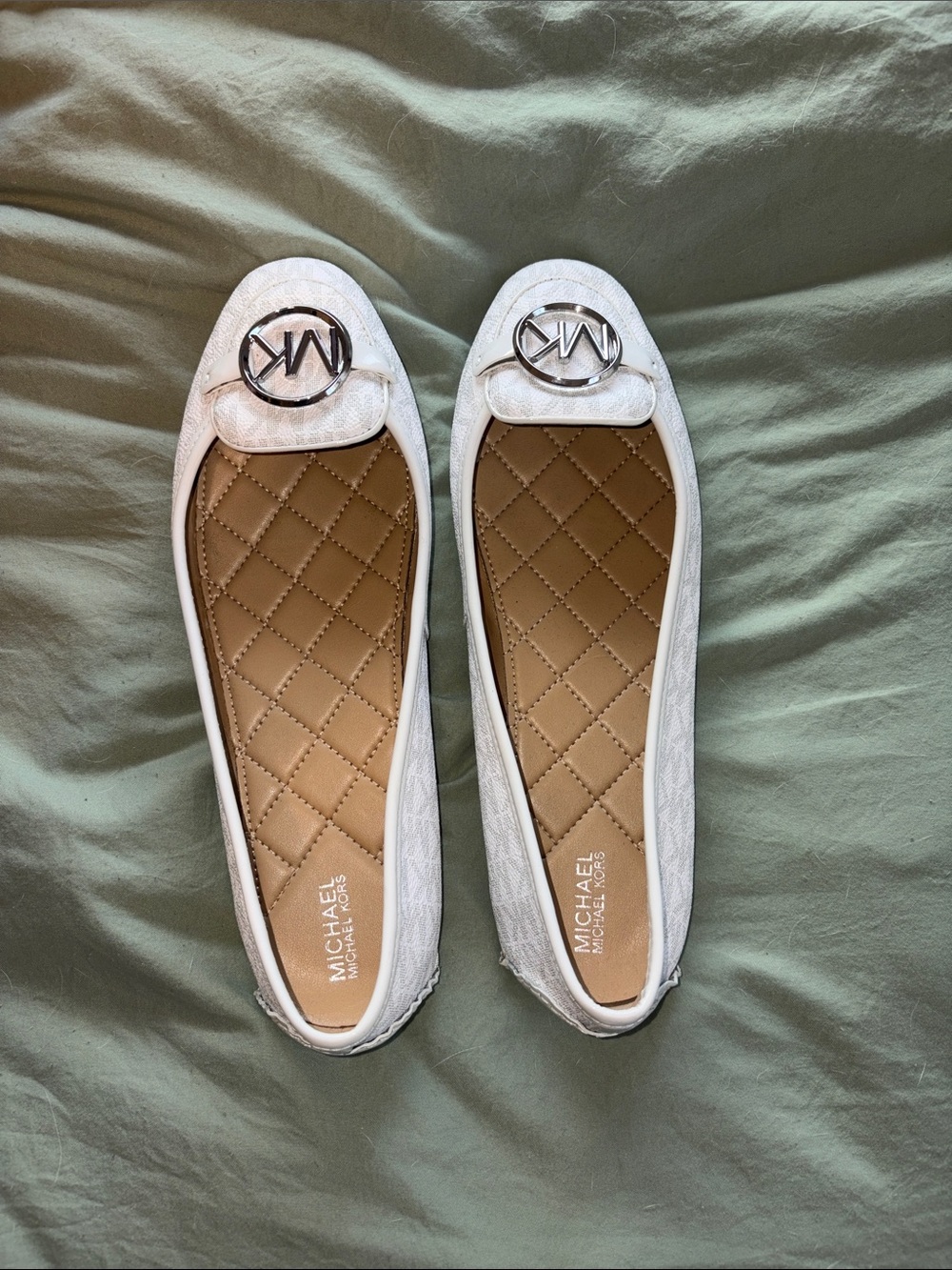 Michael Kors White Quilted Insole Logo Ballet Flats